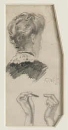 12 Small Sketches - Back of Lady's Head and Hands With Yarn