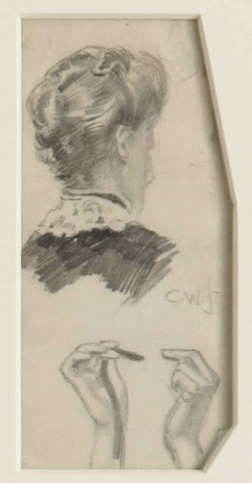 12 Small Sketches - Back of Lady's Head and Hands With Yarn