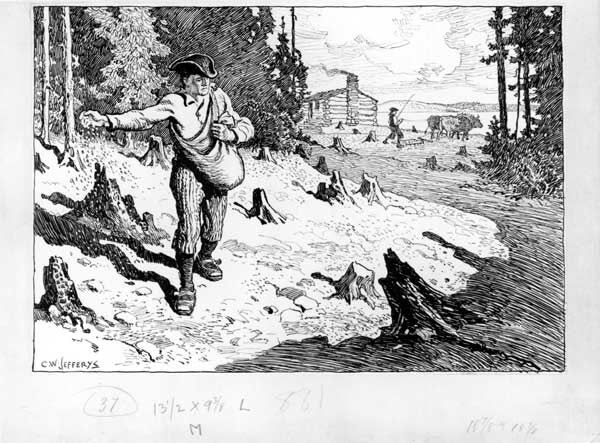 A Pioneer Settler Sowing Grain in his Clearing
