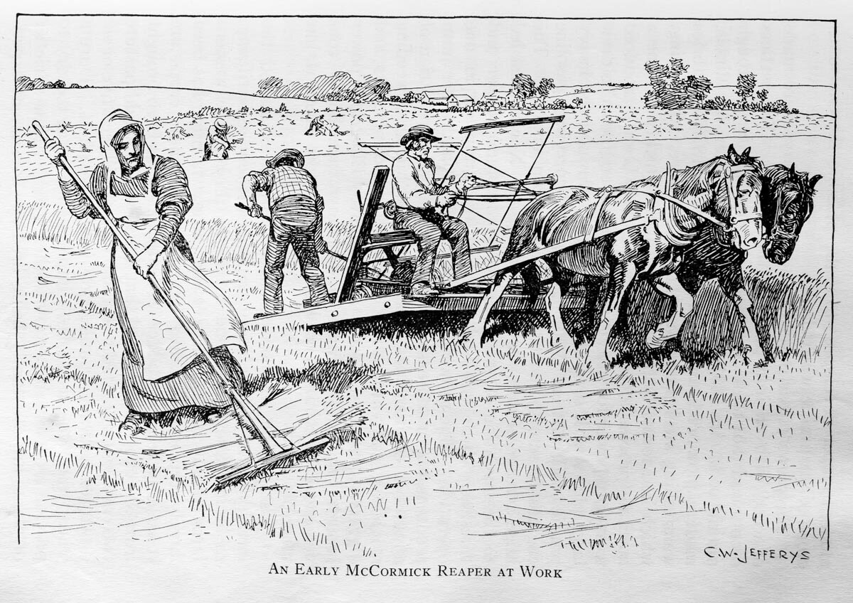 An Early McCormick Reaper at Work