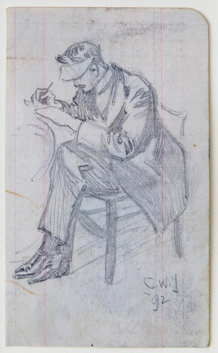 Man with Visor Writing