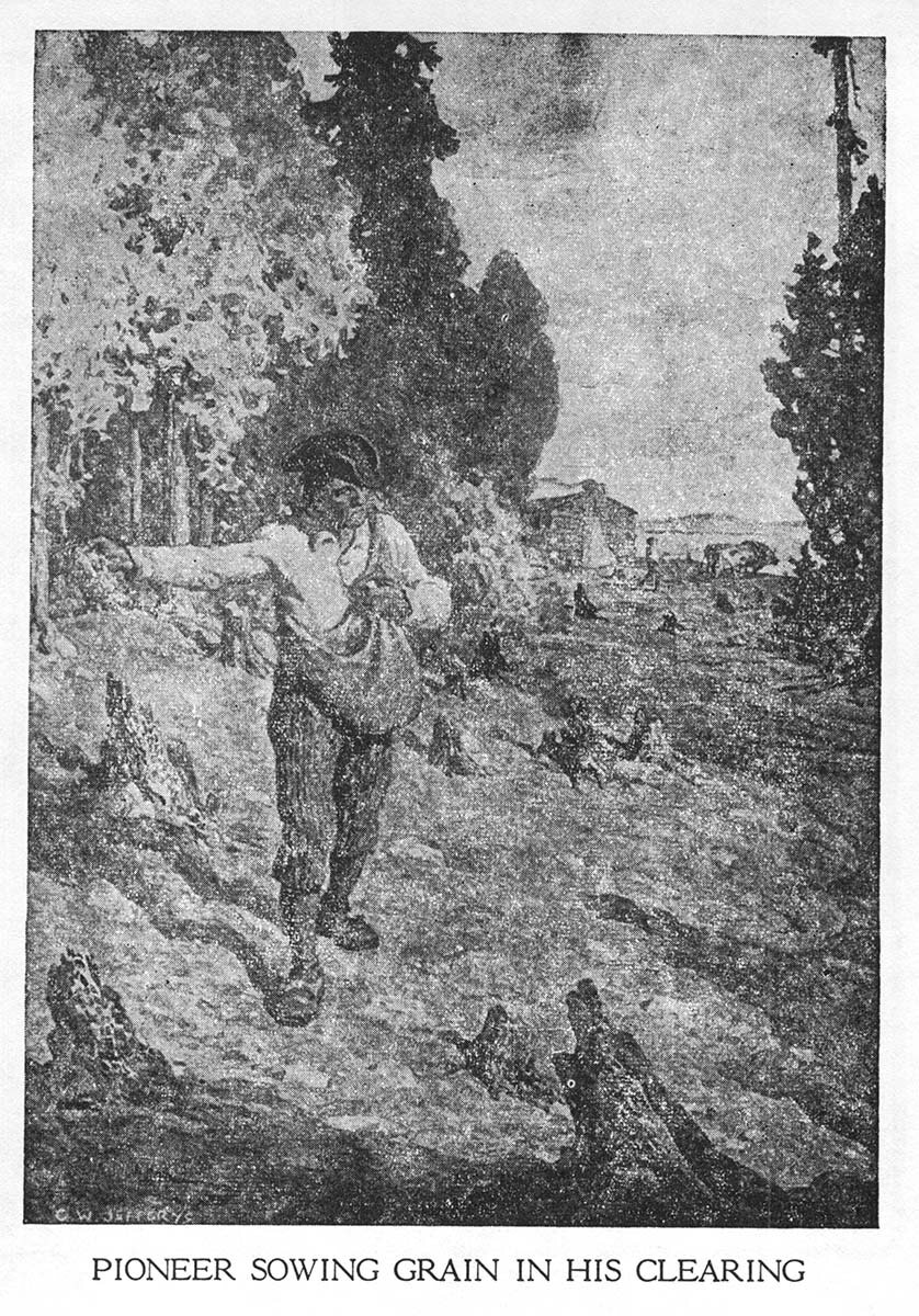 Pioneer Sowing Grain In His Clearing