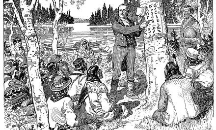 Rev. James Evans Teaching Indians His System of Cree Syllabic Writing
