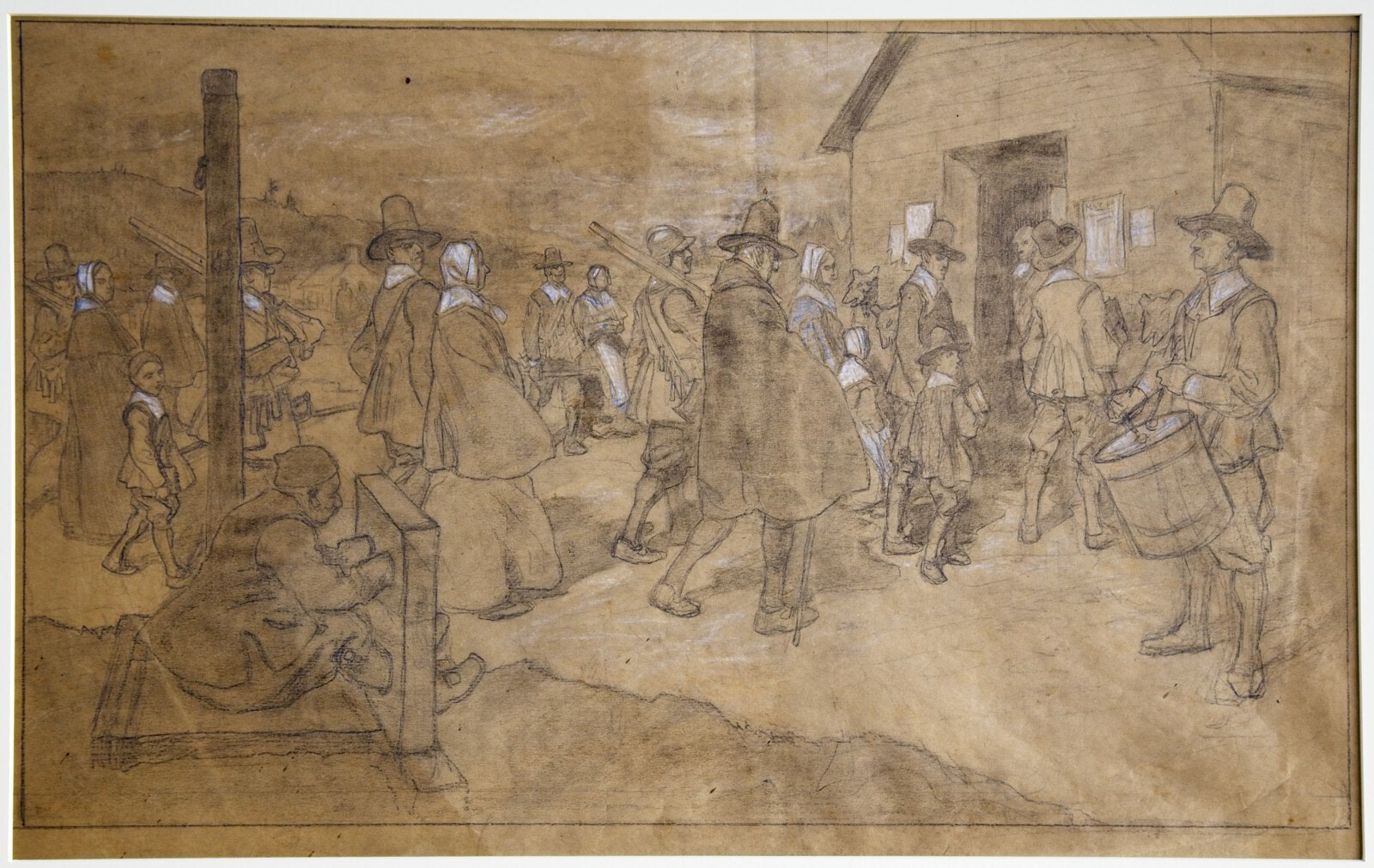 Sketch of a Puritan Village Scene