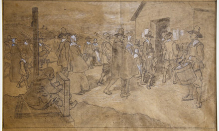 Sketch of a Puritan Village Scene