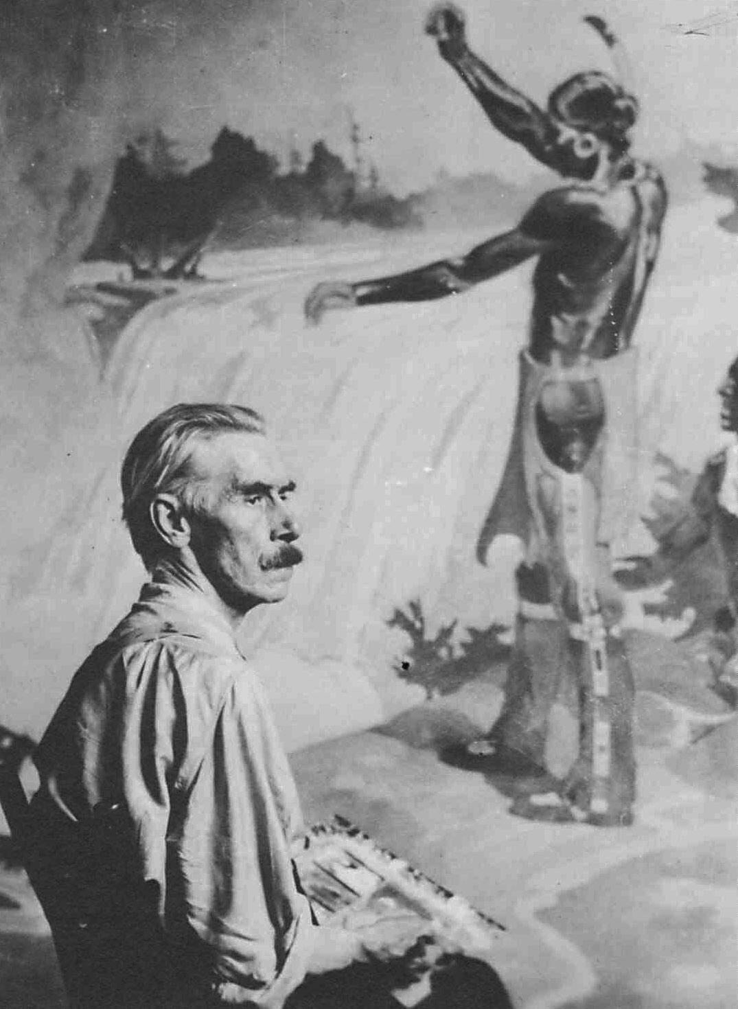 C.W. Jeffereys working on his Chateau Laurier mural.