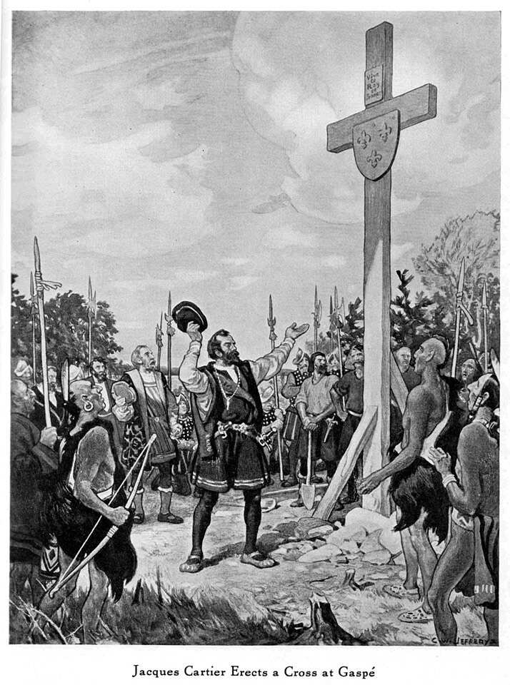 Jacques Cartier Erects a Cross at Gaspe, 1534